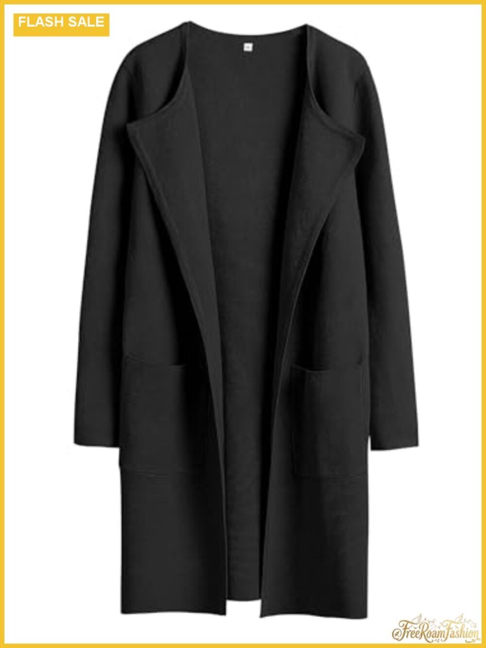 Women's Open Front Mid-Length Cardigan Sweater with Pockets Casual Fall